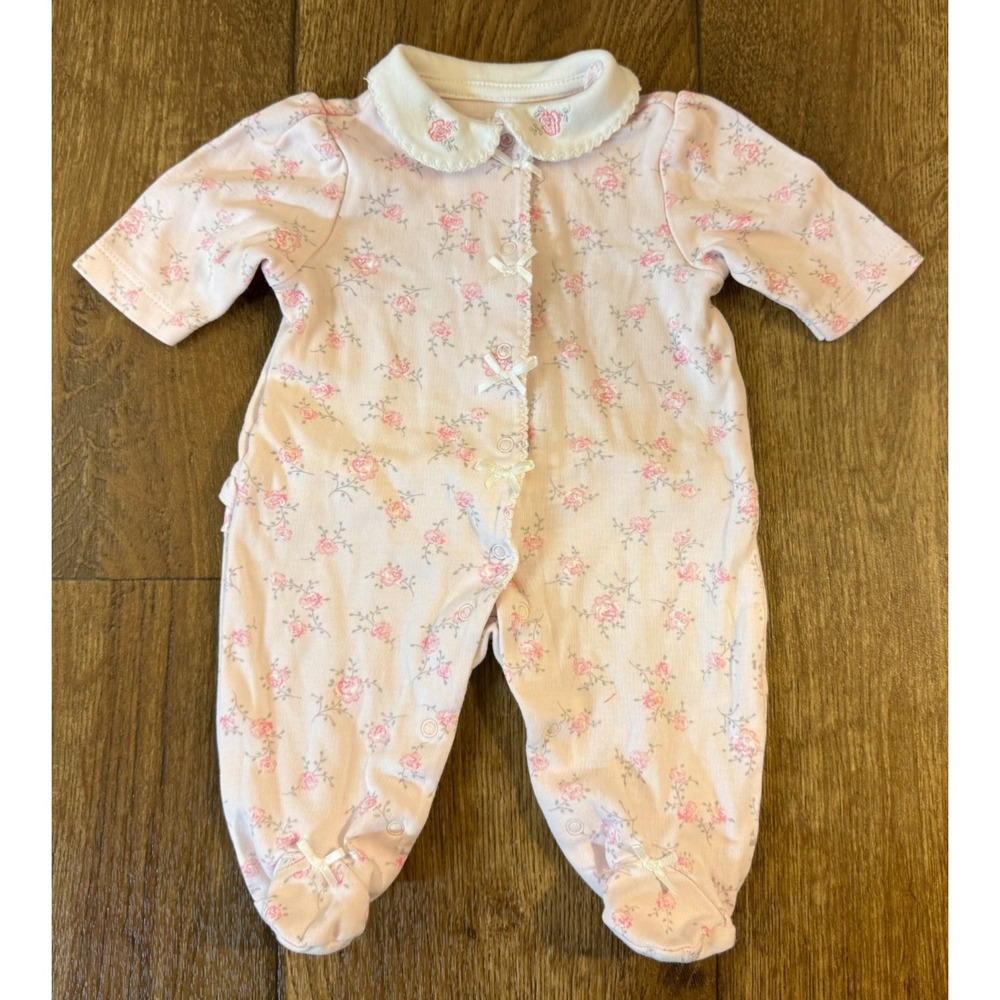 Little Me Newborn Baby Girl Outfit Romper Floral Embroidered 100% Cotton